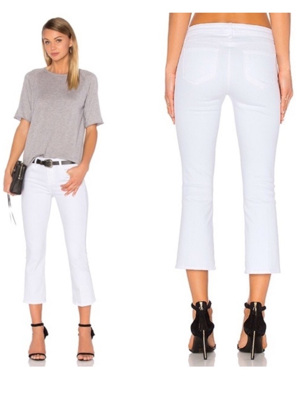 L'AGENCE Size 25 CHARLOTTE MID RISE CROP FLARE Denim Jean White (Blanc) Wash